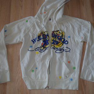 Vintage y2k Ed Hardy embroidered zip up hoodie with tiger graphic Sz. L